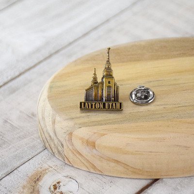 Layton Utah Temple 3/4" Antique Gold Pin