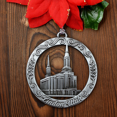 Lindon Utah Temple Antique Silver Ornament