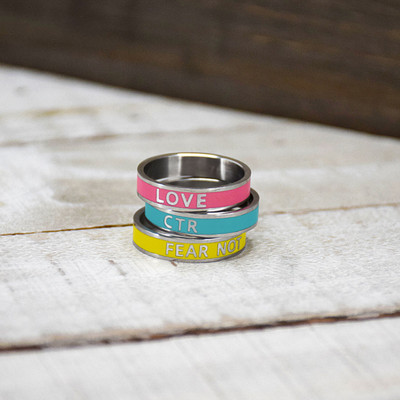 Enamel CTR Stainless Steel Ring 3 Pack in pink, yellow, and teal Size 5