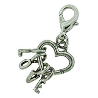 Love Heart Keys Charm - Antique Silver