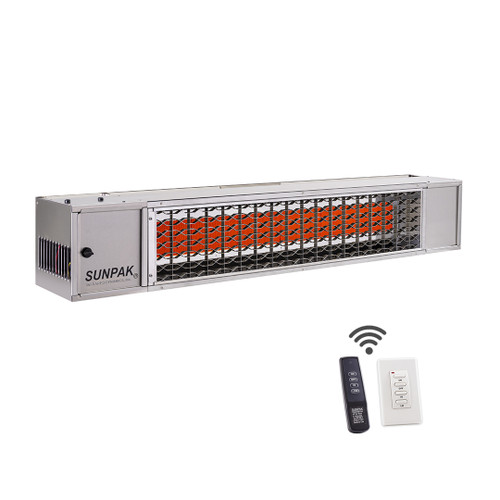 SunPak S34-TSR Patio Heater, Stainless, Twin Stage Remote, angled view