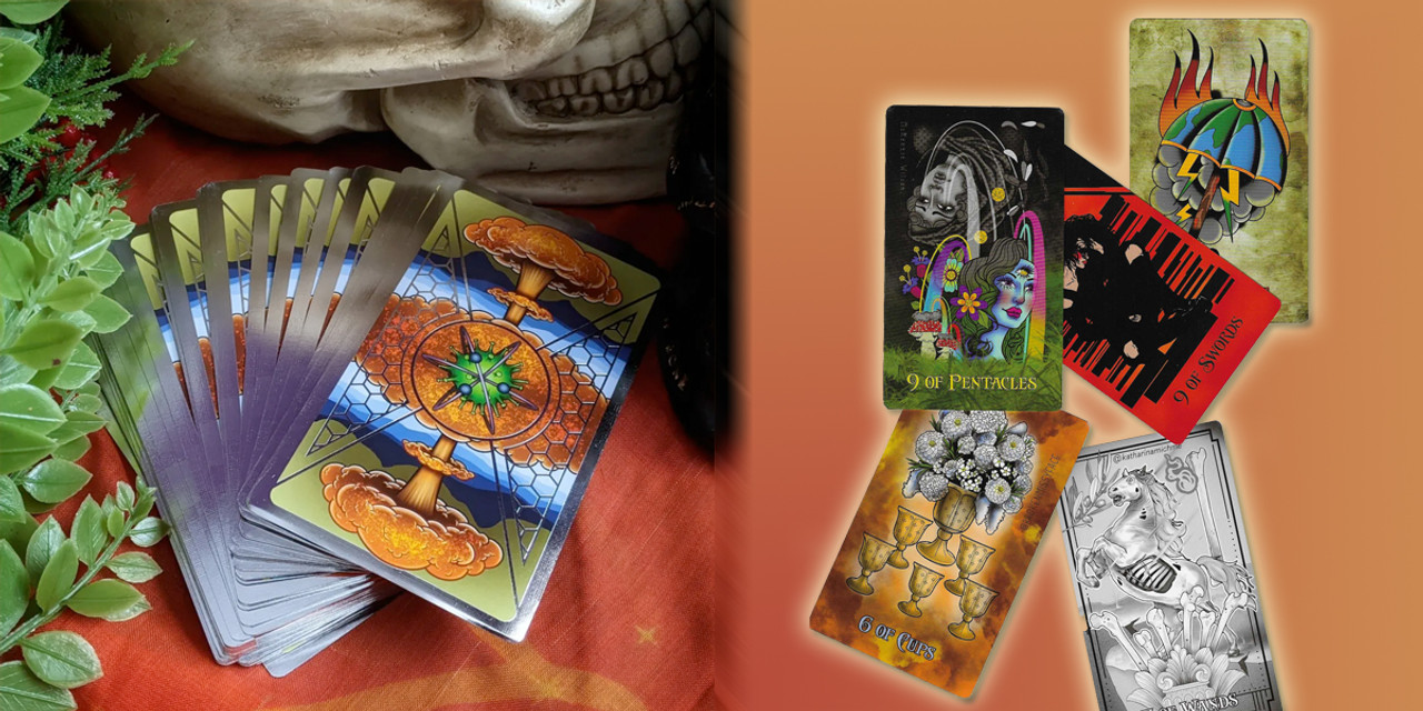 Tarot Cards, the Nine Cups Card on the Front. Tarot Deck Editorial