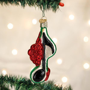 Old World Music Note With Bow, Green Ornament