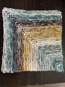 Handmade Knitted Washcloth - Triangular Teal, Cream & Brown