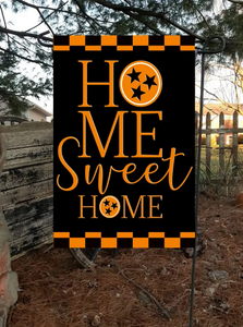 Home Sweet Home Orange & Black Checkered, Garden Flag - Flags Galore
