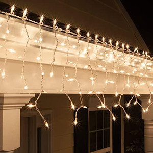 100 Mini Incandescent Clear Icicle Lights on White Cord