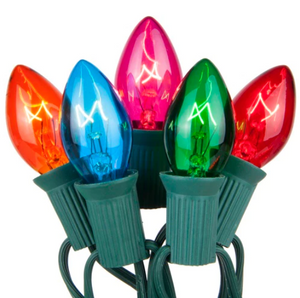25 Incandescent C7 Transparent Multi Lights on Green Cord - Ritz
