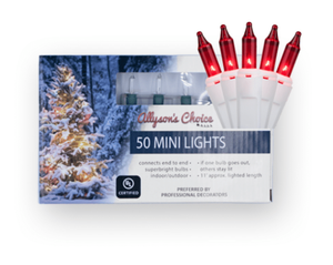 50 Mini Incandescent Red Lights on White Cord