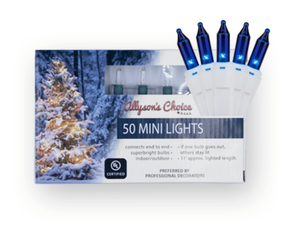 50 Mini Incandescent Blue Lights on White Cord