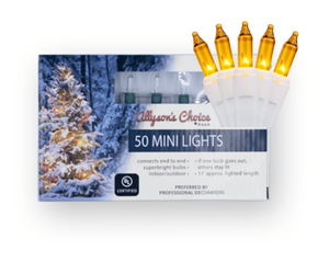 50 Mini Incandescent Yellow Gold Lights on White Cord