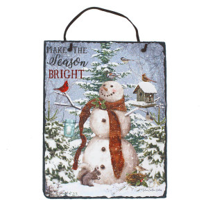 Snowman Winter Scene Slate with Jute Hanger