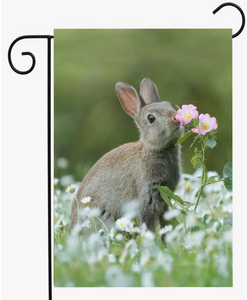Single Rabbit with Flower, Garden Flag - Flags Galore