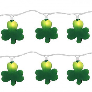 10 Green Clover (Shamrock) Incandescent Lights on White Cord - Brite Star