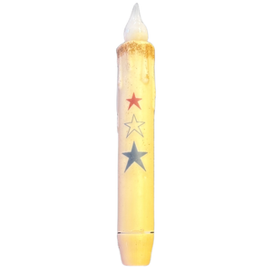 Patriotic Red White and Blue Stars Battery Taper Candle with Timer