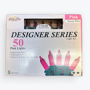 50 Mini Incandescent Pink Lights on Green Cord - Brite Star