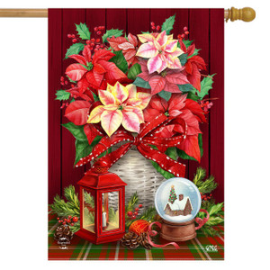 Christmas Poinsettia  & Lantern House Flag - Briarwood