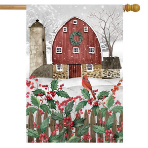 Barn In The Snow Winter House Flag - Briarwood