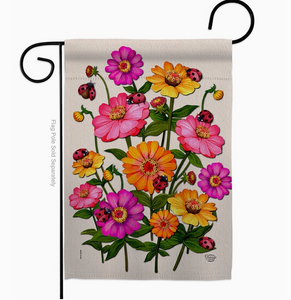 Ladybug Bouquet Floral Zinnias Garden Flag - Two Group Flag Co.