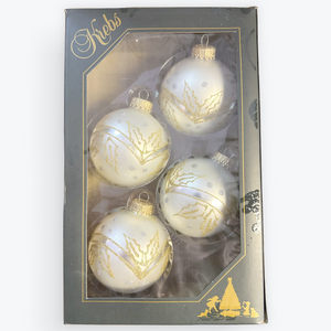 Round Frost Holly Leaf w/ Silver Accents Ornament Set Krebs