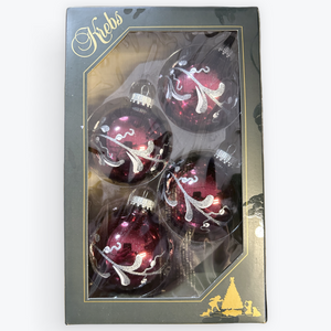 Round Red w/ Silver & White Filigree Ornament Set Krebs