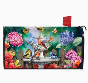 Spring Bird Bath Birds Oversized Mailbox Cover - Briarwood