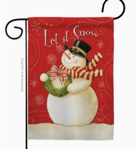 Red Snowman with Scarf Garden Flag - Two Group Flag Co.