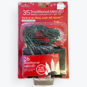 35 Mini LED Pure White Lights on Green Cord Brite Star