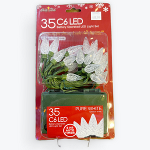 35 C6 LED Pure White Lights on Green Cord Brite Star