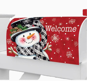 Black & Red Snowman Winter Standard Mailbox Cover- Custom Decor