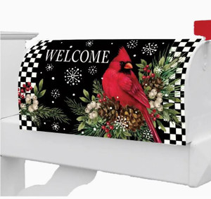 Cardinal Pine Cones Winter Standard Mailbox Cover- Custom Decor