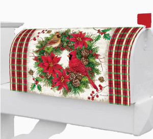 Cardinal Wreath Winter Standard Mailbox Cover- Custom Decor