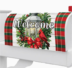 Cardinal Lantern Winter Standard Mailbox Cover- Custom Decor
