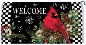 Cardinal Pine Cone Winter Large Mailbox Cover- Custom Decor