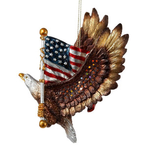 Sequin Bald Eagle Holding American Flag Ornament - Kurt Adler