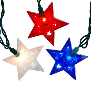 10 Patriotic Stars Incandescent Lights on Green Cord - Kurt Adler