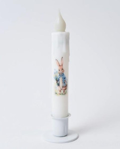 Bunny Holding Blue Flowers Battery Taper Candle with Timer