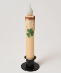 Large Single Shamrock St. Patrick's Day Battery Taper Candle with Timer