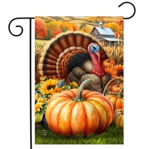 Fall Wild Turkey & Pumpkins Garden Flag - Briarwood