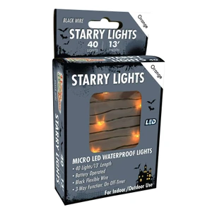 40 Orange Battery LED Micro Lights Black Wire - HBL