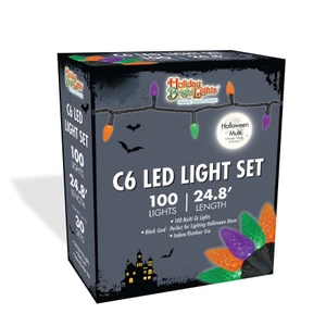 100 Orange, Purple & Green C6 LED Lights Black Wire - HBL
