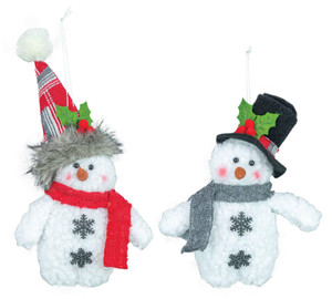Plump Snowman Plush Ornament with Knit or Top Hat - Hanna's