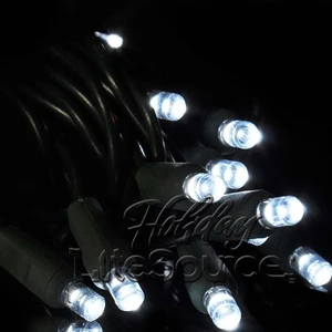 20 Pure White Conical LED Bulbs on Green Wire