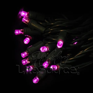 20 Pink Conical LED Bulbs on Green Wire