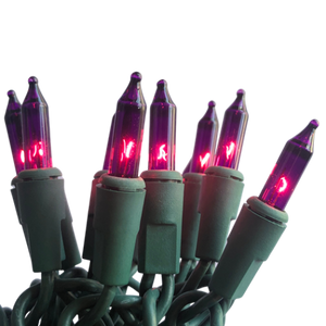 35 Mini Incandescent Purple Lights on Green Cord - Holiday Light Source