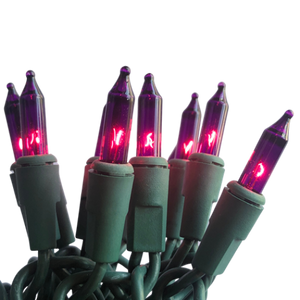 20 Mini Incandescent Purple Lights on Green Cord - Holiday Light Source