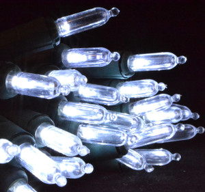 50 LED Mini Cool White, Green Cord