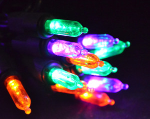 50 LED Mini Orange/Purple/Green, Black Cord