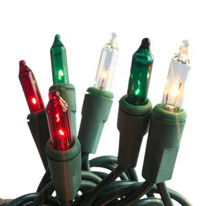 100 Mini Incandescent Red Green and Clear Lights on Green Cord - Allyson's Choice