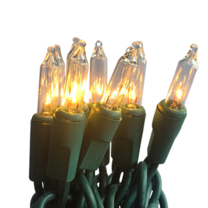 50 Mini Incandescent Clear Lights on Green Cord
