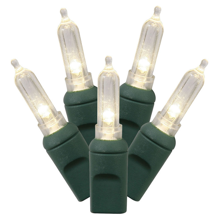 50 Warm White LED Mini, Green Cord 6in Spacing